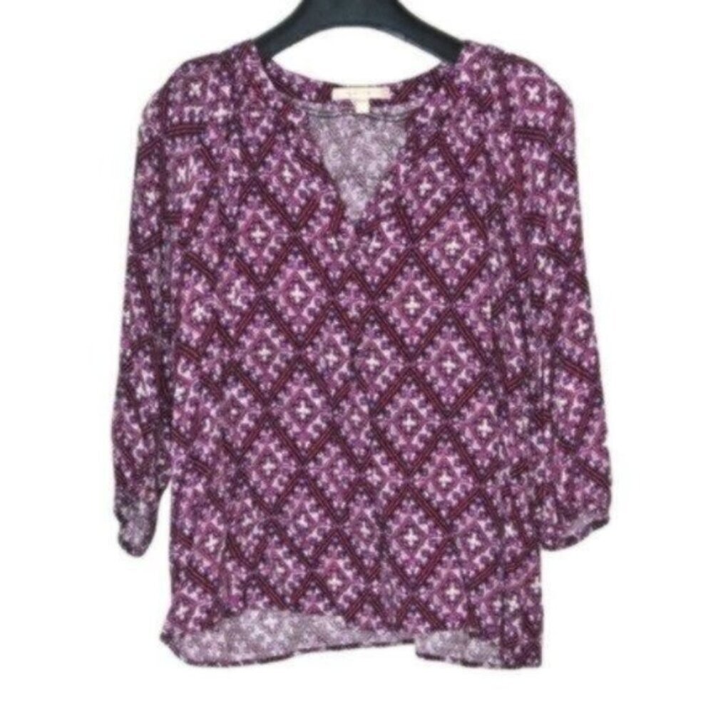 Skies are Blue Mosiac Print Pullover Blouse Boho M‎